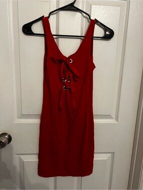 Heart Hips Red Lace-Up Bodycon Mini Dress